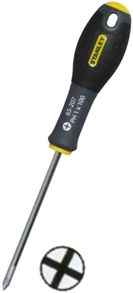 Stanley FatMax Schraubendreher 0-65-207 (Phillips PH1, 100 mm Klingenlänge, Chrom-Vanadium- Klinge, sandgestrahlte Spitze, ergonomischer SoftGrip Handgriff mit Aufhängeauge)
