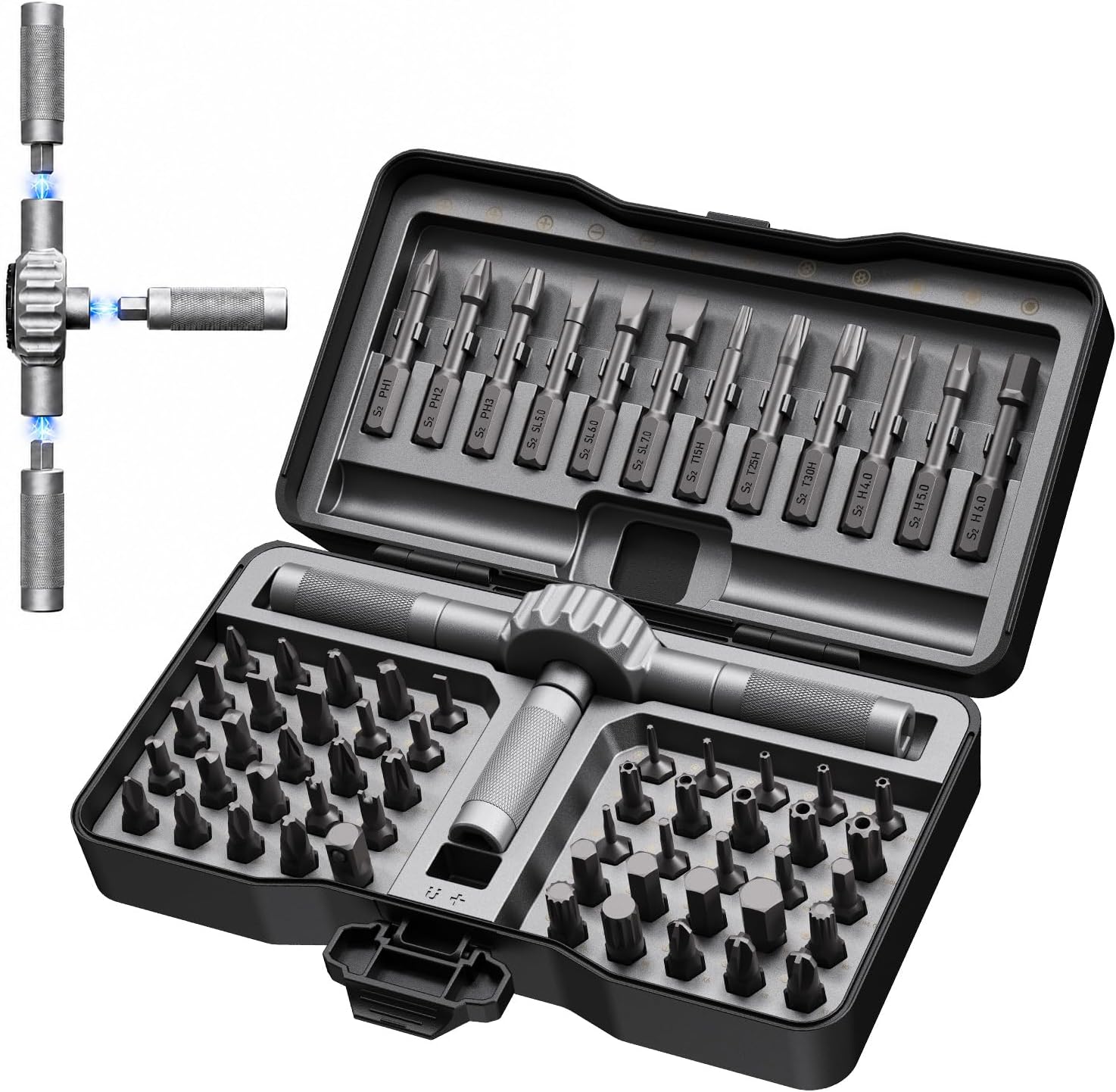 MQFORU Ratschen Schraubendreher Set 66in1, Magnetisch, S2 Stahl Bits, Flexibler Schaft, Präzisionswerkzeug für Möbelmontage, Elektronik- & Fahrradreparatur, All-in-One Handwerkzeugset für Heimwerker