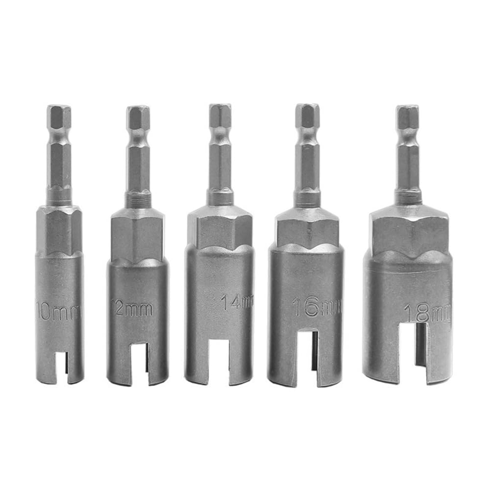 5-teiliges Power-Flügelmutter-Schraubendreher-Set mit 1/4 Zoll Sechskantschaft, Schlitz, Flügelmuttern, Bohrer, Steckschlüssel, Werkzeug-Set für Plattenmuttern (10/12/14/16/18 mm)