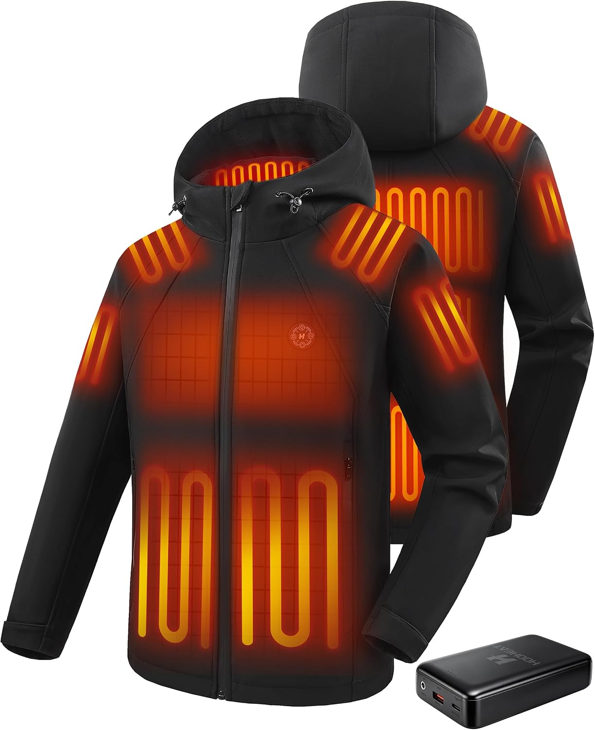 Heizjacke Herren mit 16000mAh Powerbank Beheizbare Jacke mit Kapuze