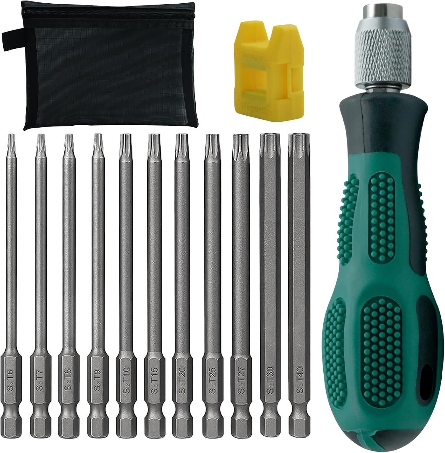 Torx Schraubendreher Set Magnetischer, mit Loch 1/4" Torx Bit Set mit Aufbewahrungstasche T6/T7/T8/T9/T10/T15/T20/T25/T27/T30/T40 für Akkuschrauber Sternschraubendreher
