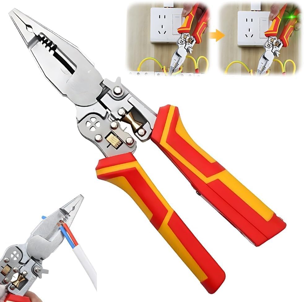 Generisch 9 in 1 Abisolierzange mit Strommessfunktion, 2025 Upgrade Multifunktionale Wire Stripper, Elektriker Zange, Elektriker Werkzeug Kabelschere für Isolierte und Nicht Isolierte Verbindungen