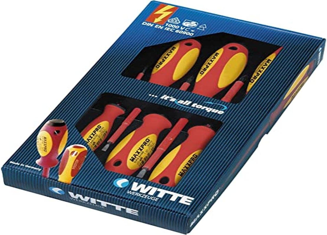 Witte 653744 Maxxpro-Schraubendreher-Satz 5-teilig, VDE SB/PZ 1/PZ 2 in Kartonverpackung