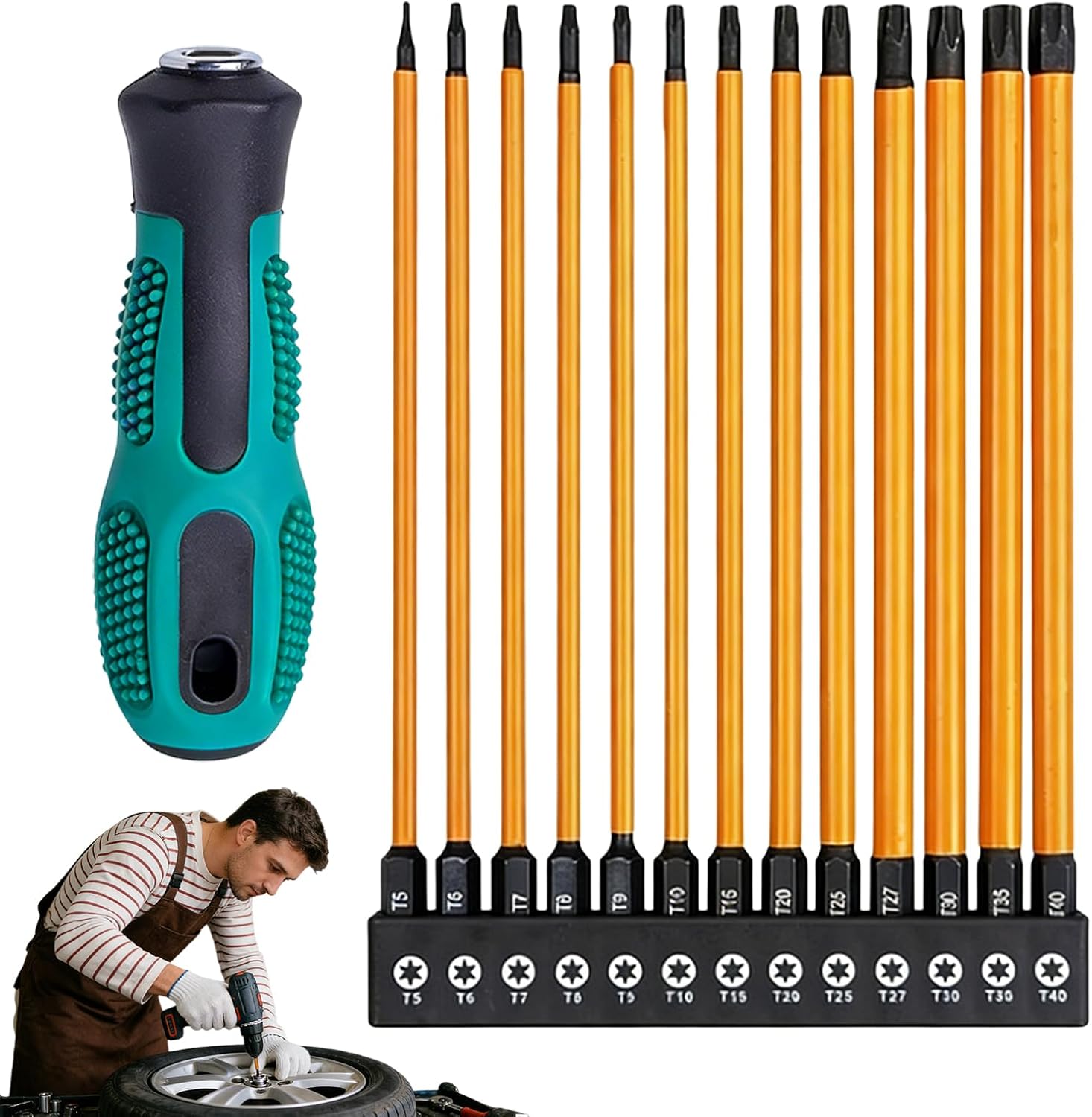 14 Stück 150mm Torx Lang Schraubendreher: Industriequalität Torx Bit Set, T5 T6 T7 T8 T9 T10 T15 T20 T25 T27 T30 T35 T40, Schraubendreher für Reparatur von Auto, Motorrad, Haushaltsgeräte