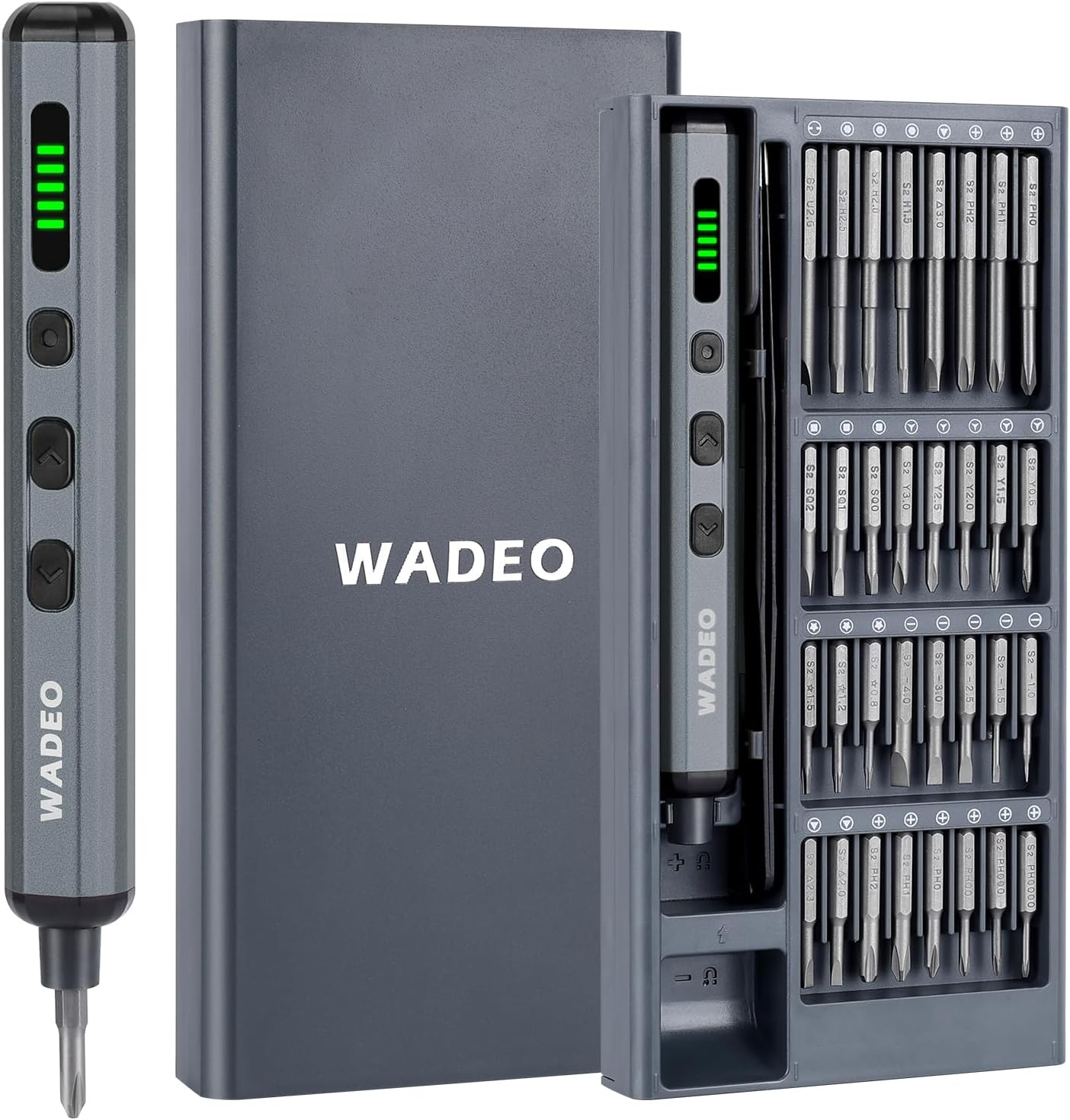 WADEO Mini Elektro Schraubendreher Set, 82 in 1 Magnetische Präzisions-Schraubendreher Kit, 5 Gänge Drehmoment, 4 LED-Leuchten, geeignet für Reparatur der iPhone, Handy, Laptop, Brillen, Uhren usw.