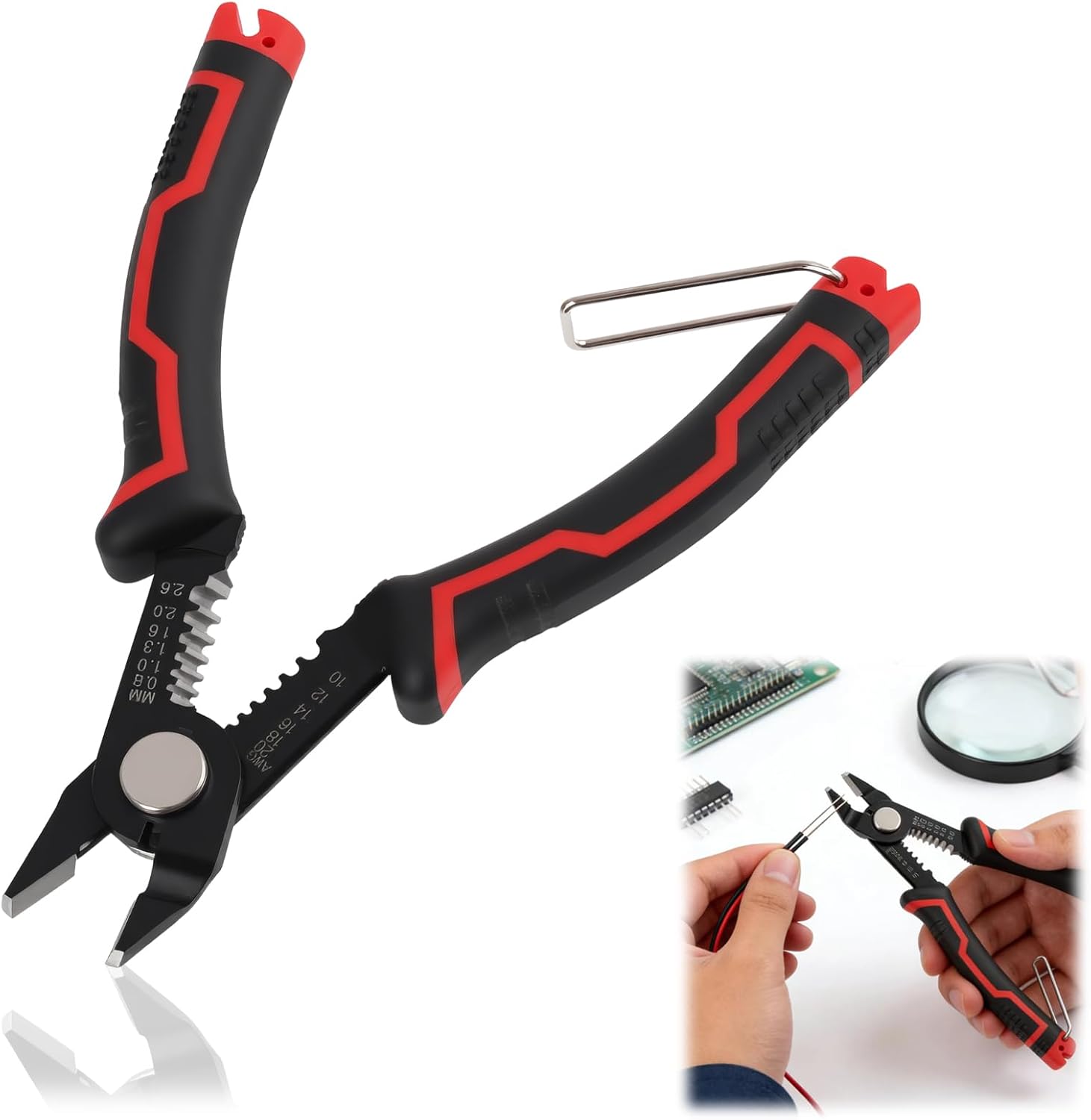 3-in-1 Seitenschneider, Abisolierzange und Schneidzange, Präzisionszange für Elektronik, Platinenarbeiten, Ergonomischer Griff, Versteckte Feder, Anti-Rutsch, Langlebig