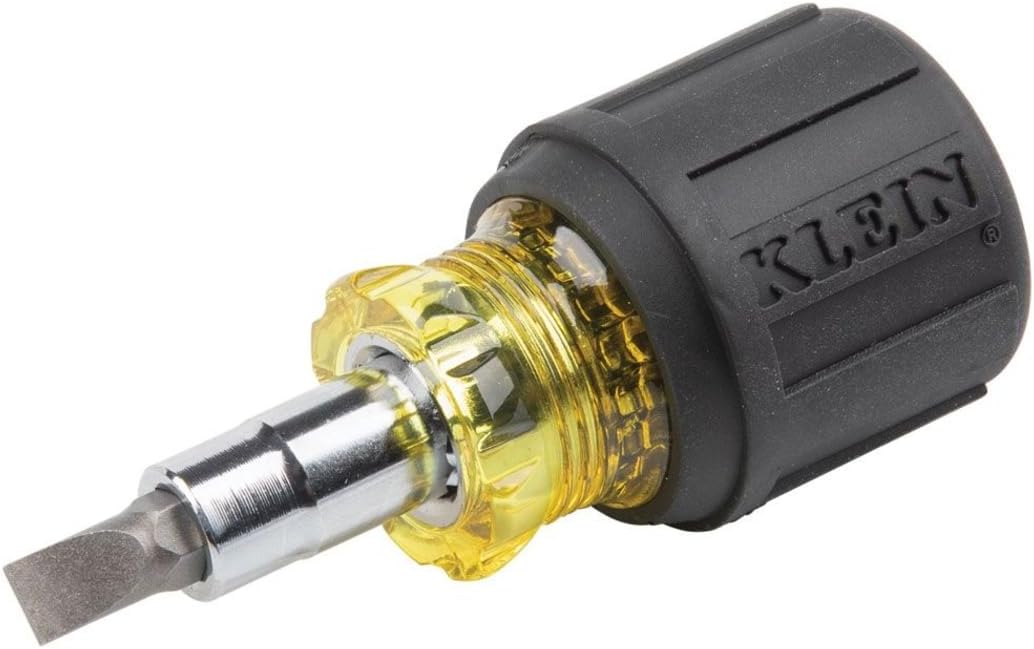 Klein Tools 32561 Std. stummeliger Schraubendreher/Steckschlüssel mit gepolstertem Griff. 6-in-1 Werkzeug, 0,48 cm und 0,64 cm geschlitzt, Nr.1 und Nr. 2 Phillips 0,64 cm und 0,79 cml Nuss-Treiber