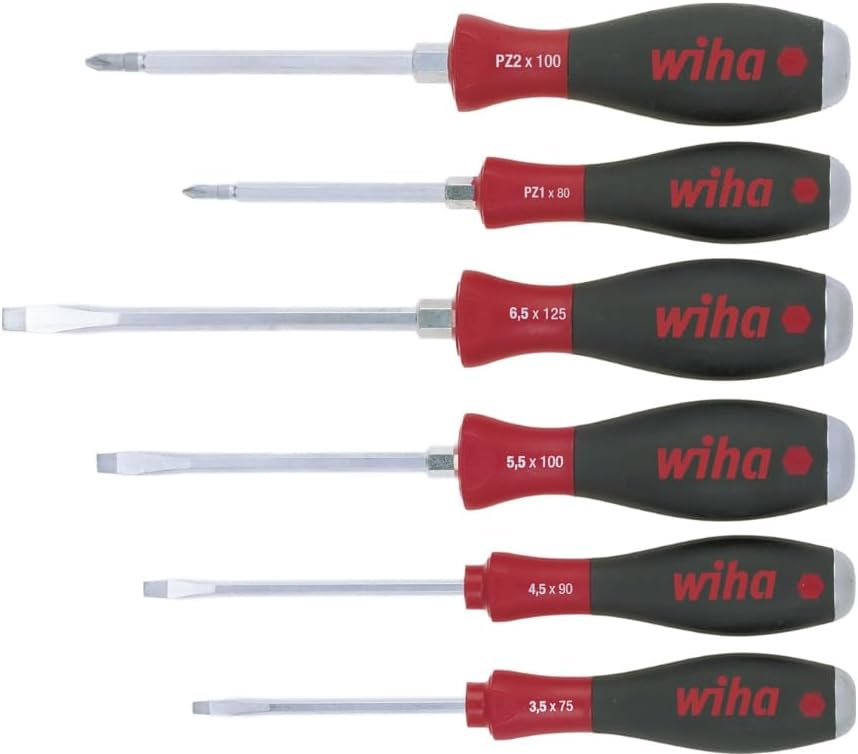 Wiha Schraubendreher Set mit Schlagkappe SoftFinish® (21251) 6 tlg. I Schraubenzieher Satz Alltag, Handwerk, Industrie I Schraubwerkzeug Schlitz/Kreuz