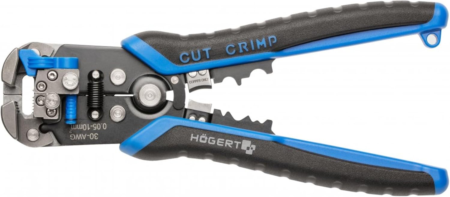 HÖGERT TECHNIK Automatische Abisolierzange und Schneidzange 210 mm, 0,05-10 mm², SK5-Stahl, Crimp- & Schneidfunktion, ergonomischer Griff, Präzise und Langlebig
