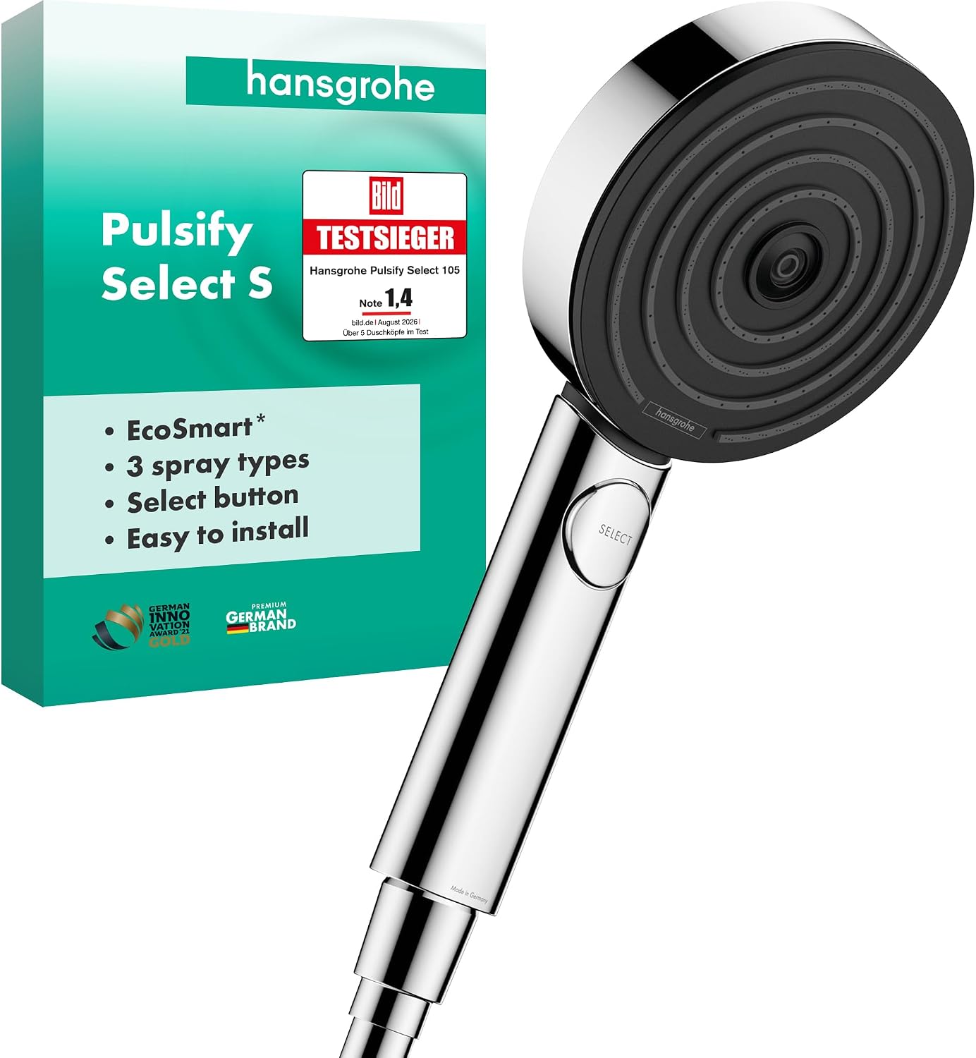 hansgrohe Pulsify Select S Duschkopf mit 3 Strahlarten, Chrom