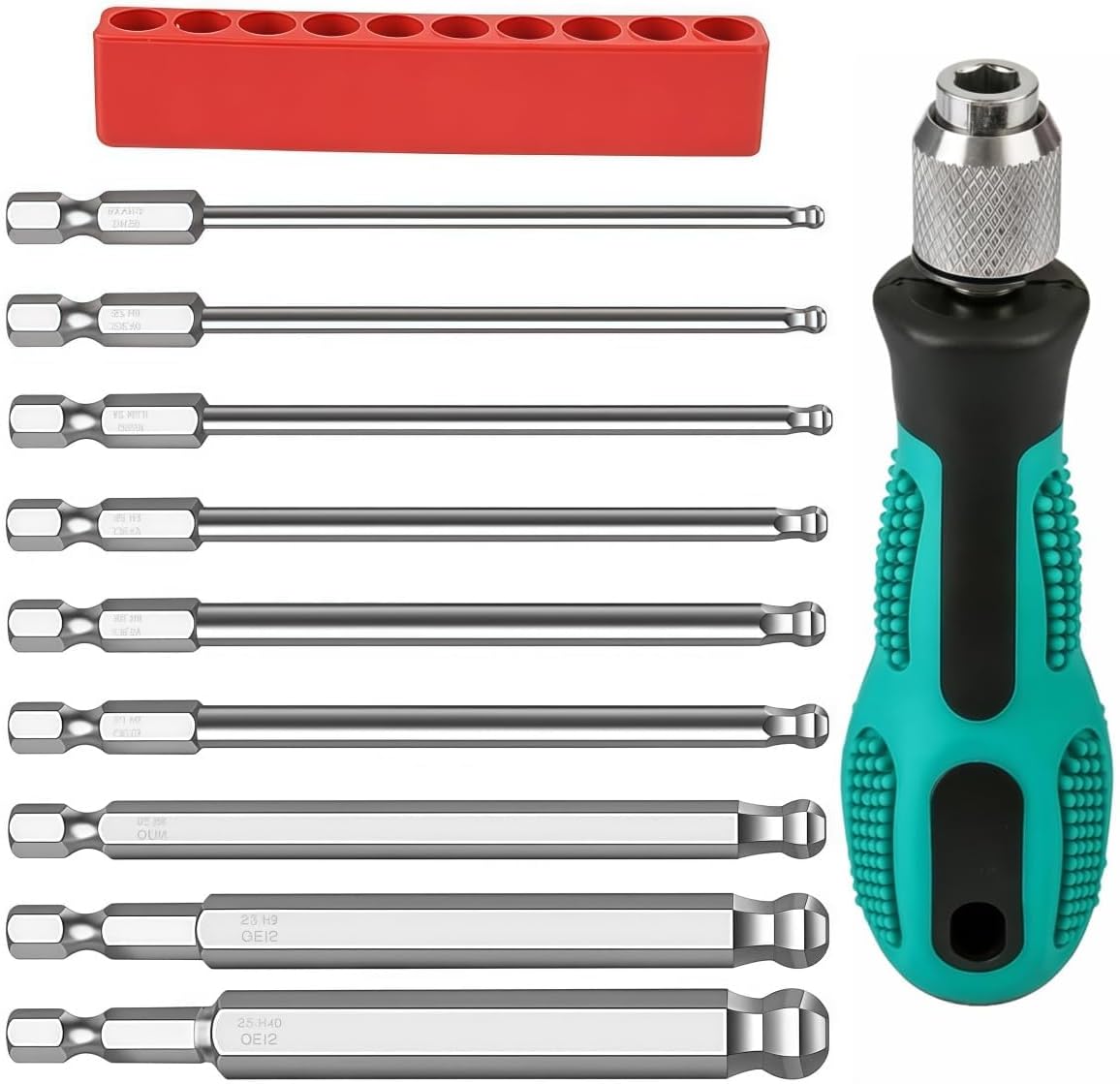 9 Stück Inbus Schraubendreher Set, Schraubenzieher aus Härtestahl, Kugelkopf Bits Magnetisch, 100mm Lange Bits Set, Sechskant Schraubendreher für Handwerkzeuge und Elektrobohrmaschinen