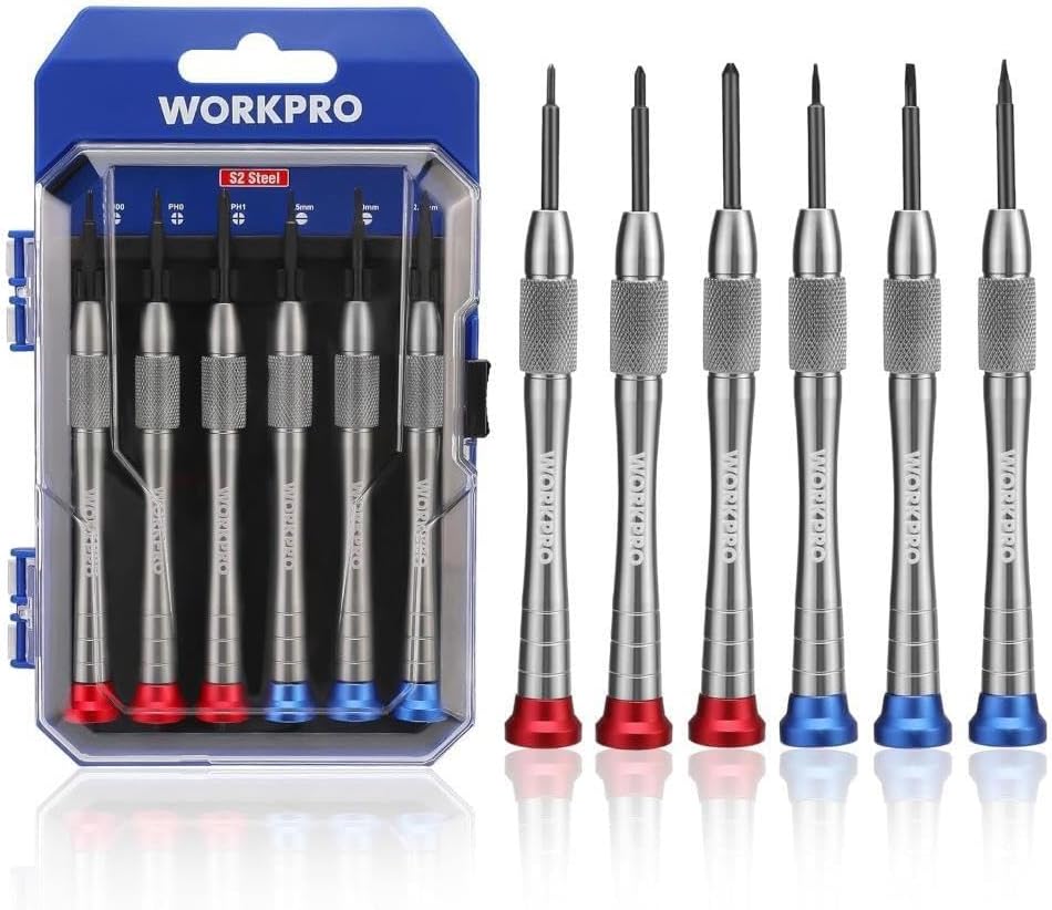 WORKPRO WP200549 Professionelles Uhrenschraubendreher Set, 6 Stück, magnetisch S2, elektronische Reparatur