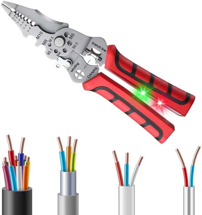 9 In 1 Abisolierzange mit Spannungsprüfer, Multitool Zange, Kabelschere, Abisolierwerkzeug, Elektriker Zange zum Abisolieren Wickeln Spalten