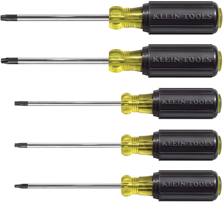 Klein Tools 19555 TORX-Schraubendreher-Set, 5-teilig | Cushion-Grip-Griffe für komfortables Schrauben | Farbcodierte Griffenden | T15, T20, T25, T27 und T30, verchromte Schäfte