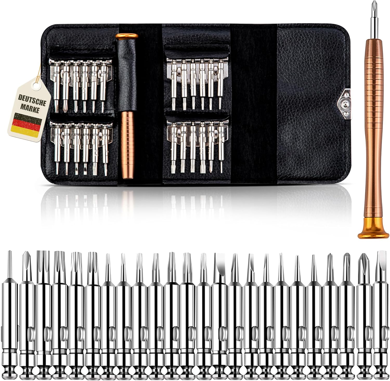 Präzisionsschraubendreher-Set Feinmechaniker Werkzeug - 25 tlg. Schraubendreher Set mit Lederetui - Uhrmacherwerkzeug für Elektronik, Feinmechaniker Schraubendreher fürs Handy