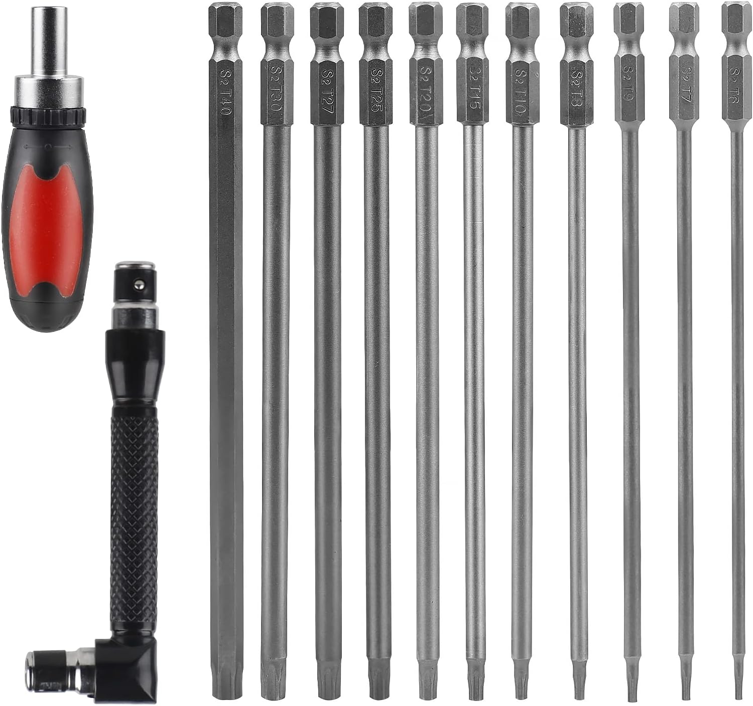 CPROSP Torx Schraubendreher Set 150mm Lang, Lange Torx Bit mit 2 Torxschraubendreher, T6,T7,T8,T9,T10,T15,T20,T25,T27,T30,T40,S2 Stahl,Stern Kopf