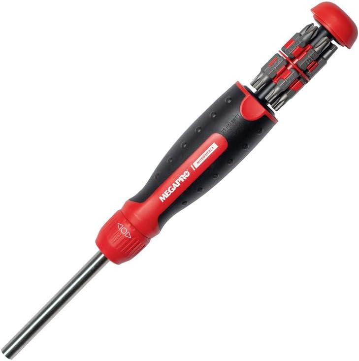 MEGAPRO Automotive Ratchet Schraubendreher-Set | Multibit Schraubendreher mit ¼" Sechskantschaft | Phillips, Torx, Pozidriv, Steckplatz | 225 in/lbs Drehmoment | Internationales Bitset