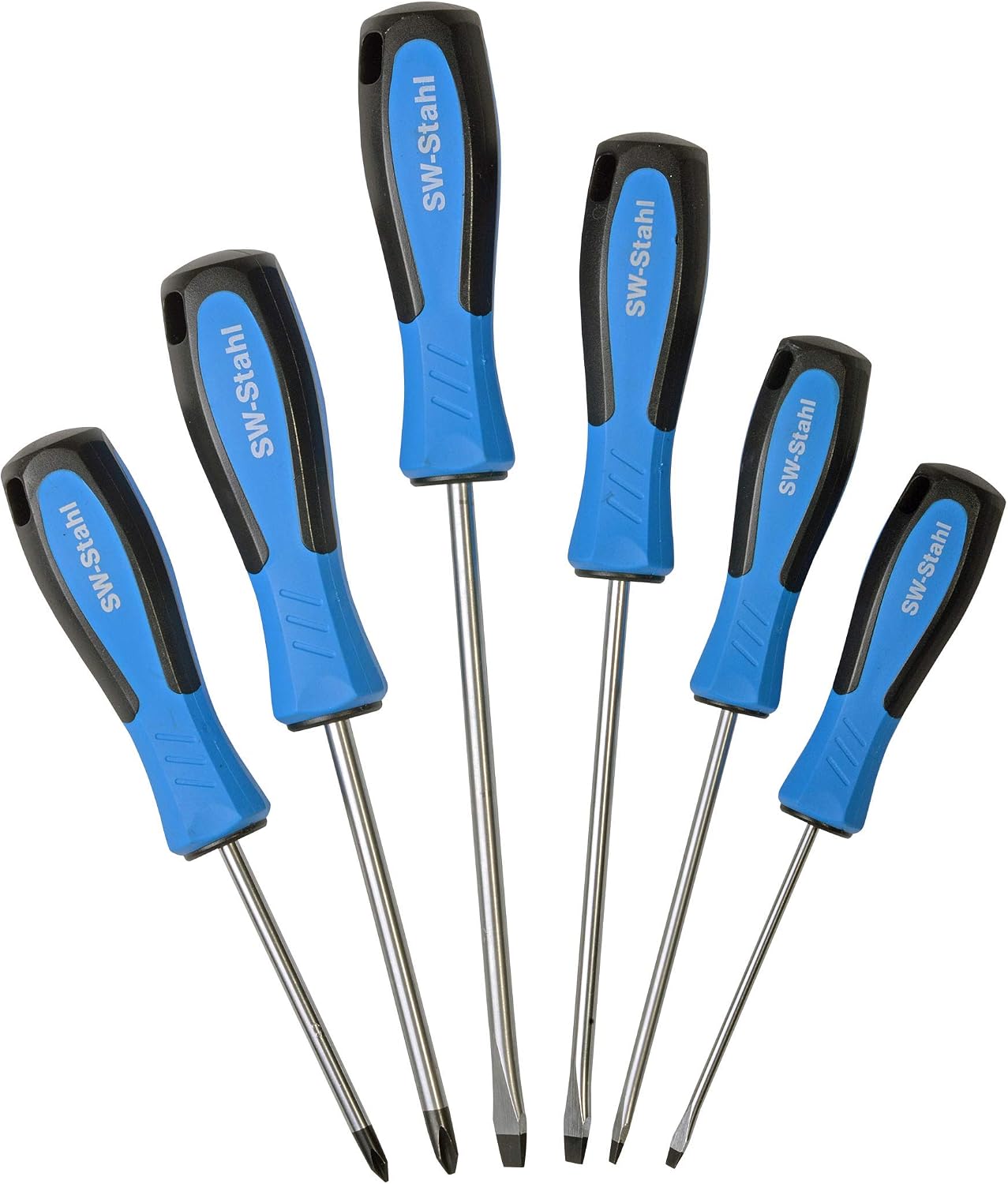 SW-Stahl Schraubendrehersatz 31810L, 6 Teilig, Schlitz 3+4+5, 5+6, 5+Ph1+2