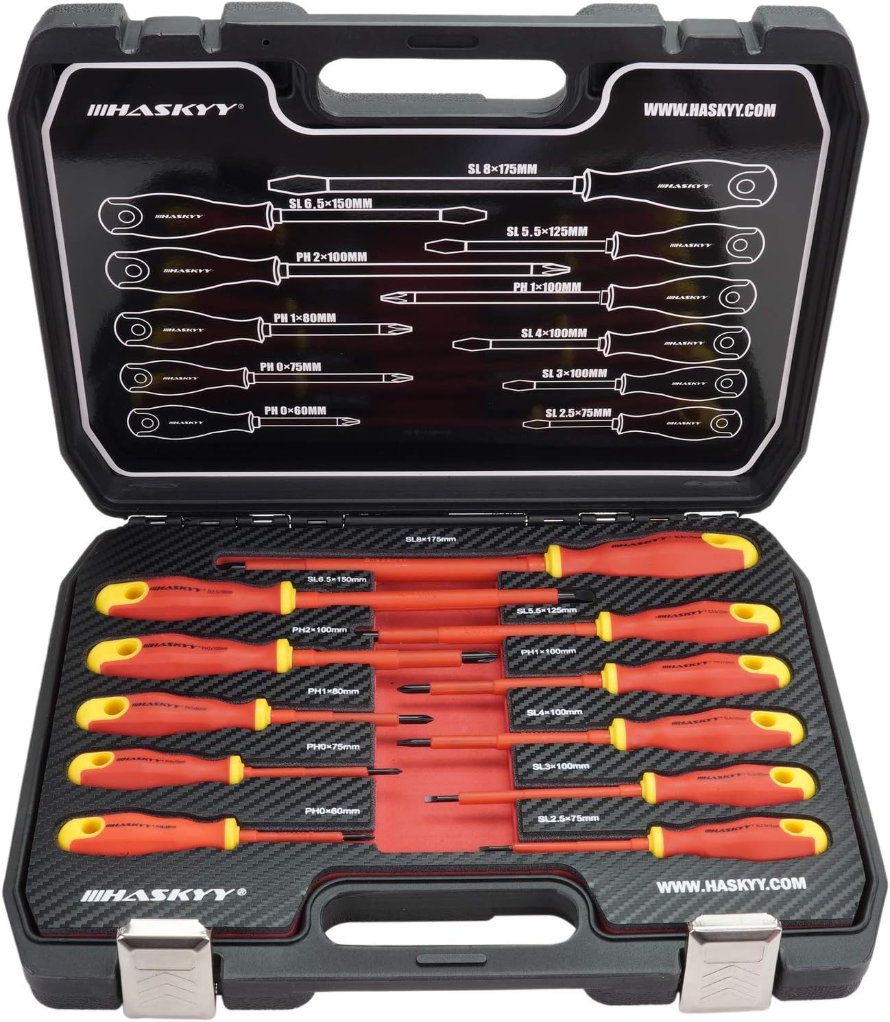 HASKYY 11 tlg VDE Isolierter 1000V Elektro-Schraubendreher Schraubenzieher Satz Schlitz & PH Set Magnetische KREUZ + SCHLITZ Spitzen Chrom-Vanadium-Stahl