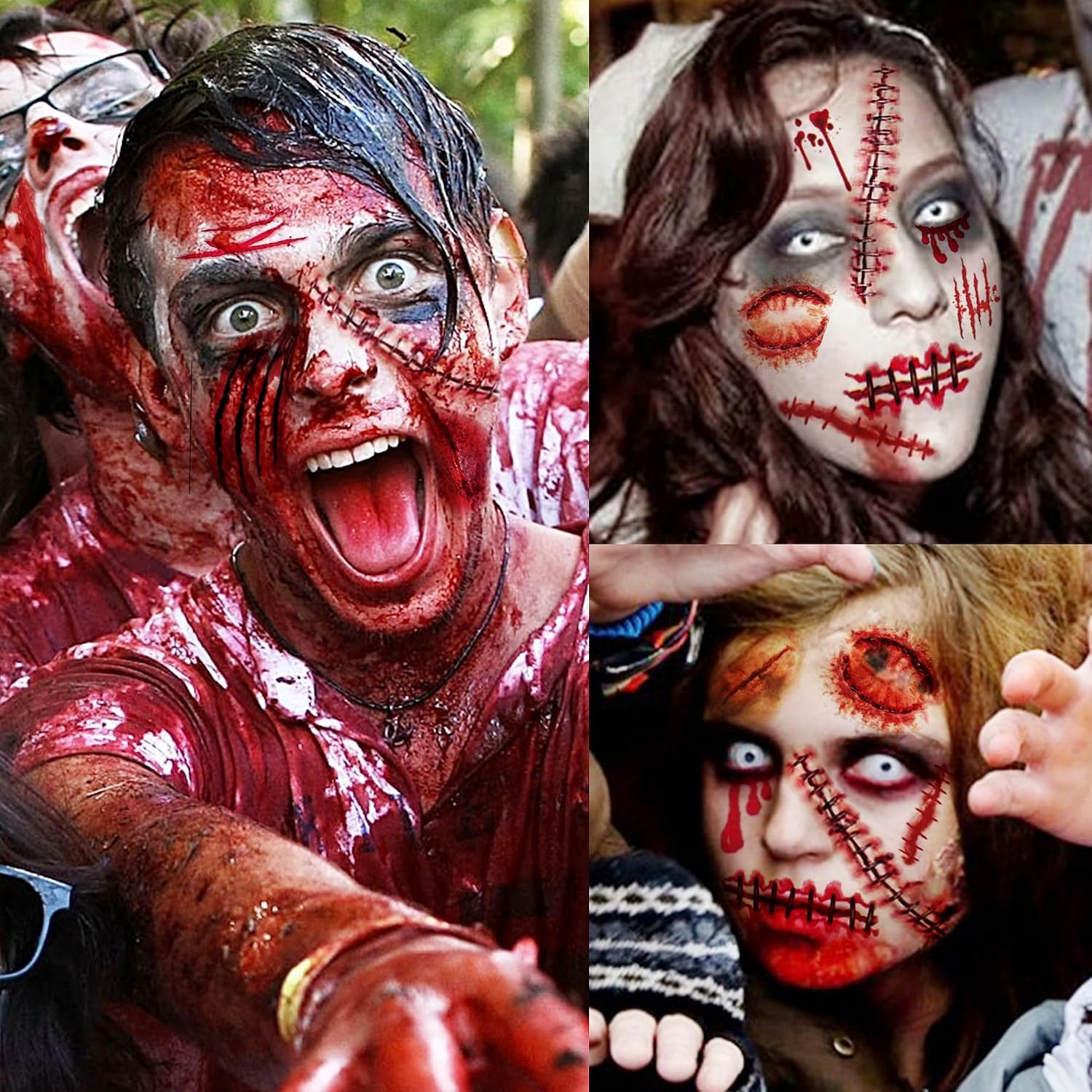 9 Blatt Halloween Fake Narben Tattoos Damen Herren Erwachsene, Fake Wunde Blut Verletzung Schnitt Kratzer Stiche Temporäre Tattoos Aufkleber, Vampir Gesicht Halloween Zombie Make Up Kit Zubehör