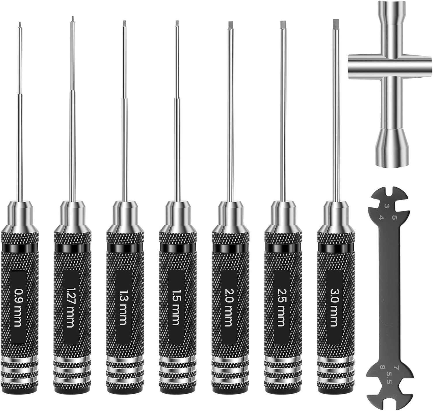 7-teilig Sechskant Schraubendreher Satz 170 x 0.9/1.27/1.3/1.5/2.0/2.5/3.0 mm Ultra Rutschfest RC Werkzeug Geriffelte Griff HoheHebelwirkung Innensechskant Schraubenzieher für Model Boot Quadcopter