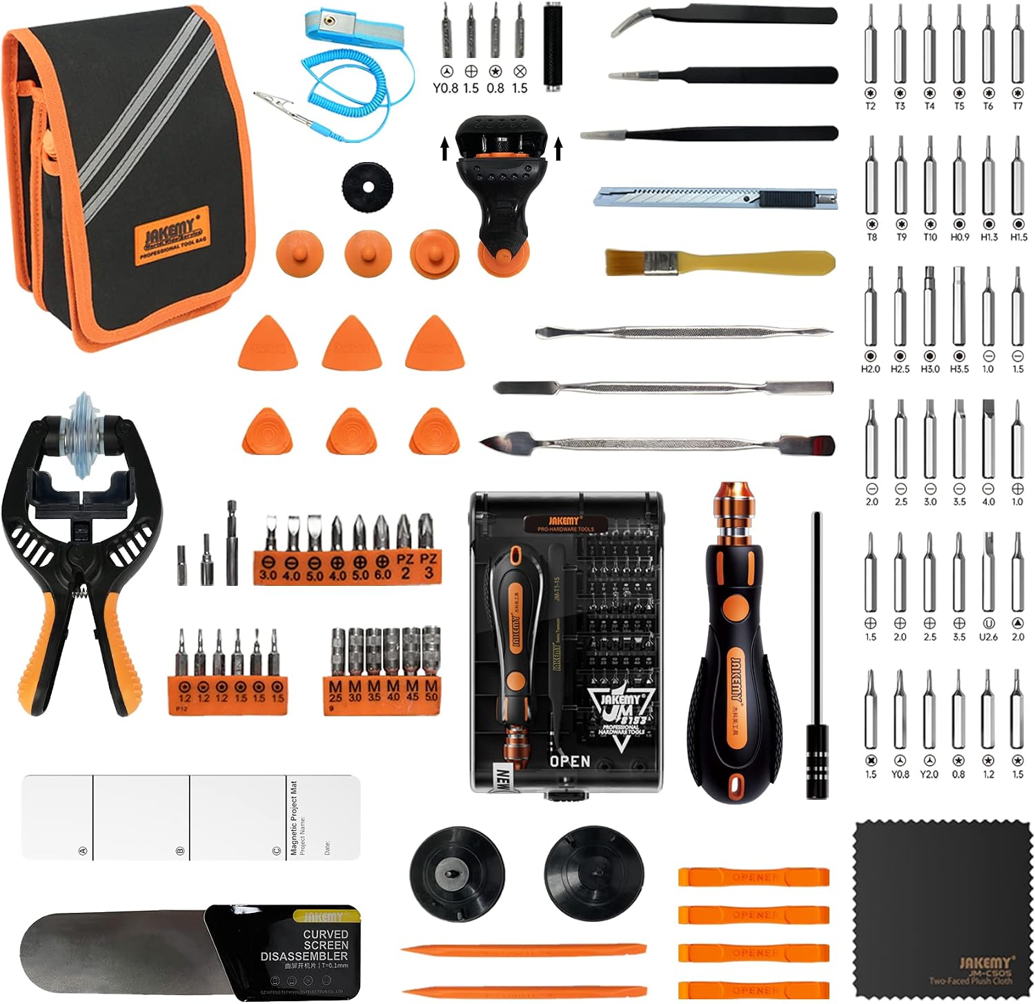 JAKEMY Mini Elektro Schraubendreher E21-A Set Einstellbares 3 Drehmoment Akku Feinmechaniker Elektrischer Schraubendreher mit LED-Lichter USB Typ-C Aufladung für PC, Laptop, Brillen, Uhren, Kamera