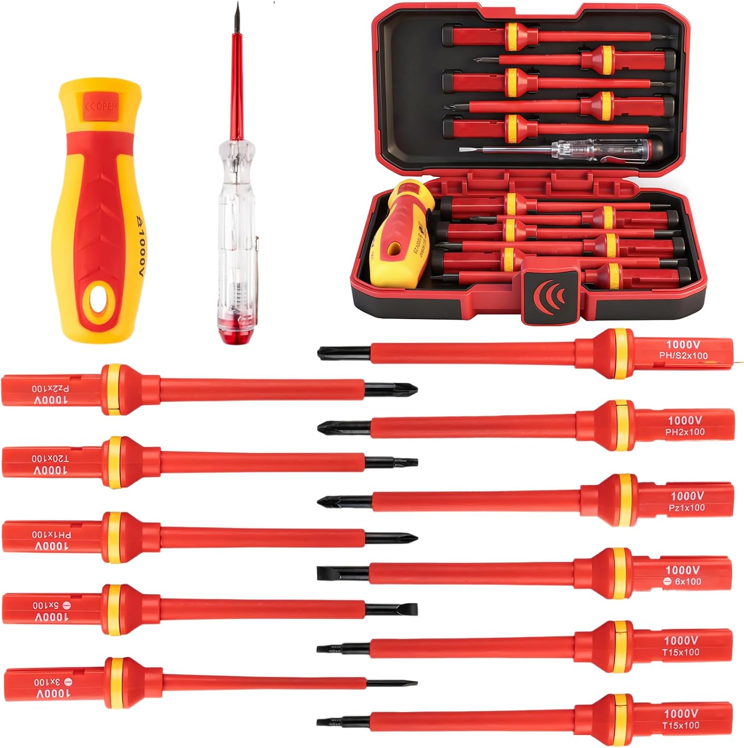 13 Stück VDE Schraubendreher Set Elektriker, Elektro Schraubendreher mit Magnetspitzen 1000V Spannungsprüfer, Magnetisch Schraubendreher Kreuzschlitz Pozidriv Torx Elektriker Werkzeuge