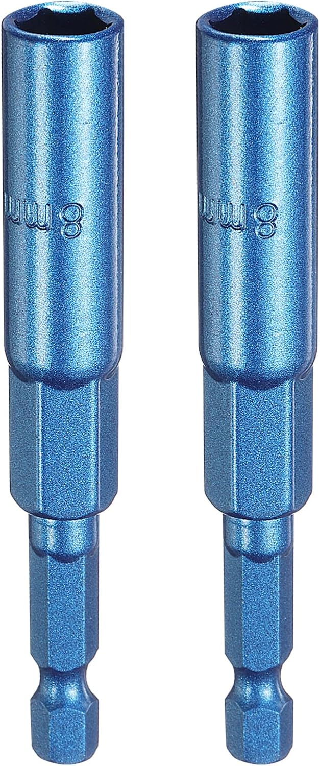 QUARKZMAN 2 Stück Sechskant-Bit 8mm Antrieb Steckschlüssel Blau