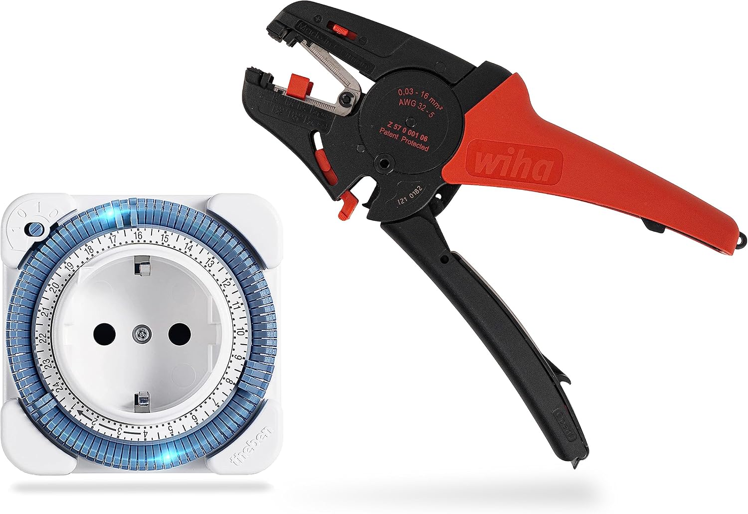 Wiha Abisolierwerkzeug automatisch Abisolierzange 200 mm Kabelabzieher bis 16 mm² & Theben Timer analoge Zeitschaltuhr Steckdosen Schaltuhr Zeitprogrammstecker bis zu 400 W LED Schaltleistung