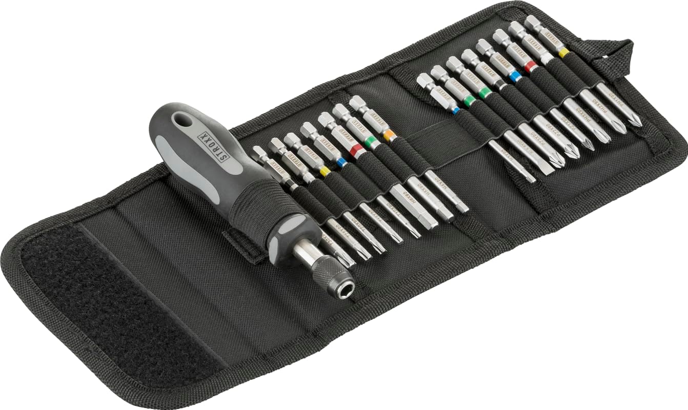 STROXX Schraubendreher Bit Satz 17tlg. - Magnetisch - Quick Release Funktion - PZ/PH/Schlitz/Torx/Sechskant - in praktischer Gürteltasche mit Klettverschluss - Schraubenzieher - Werkzeuge (1)