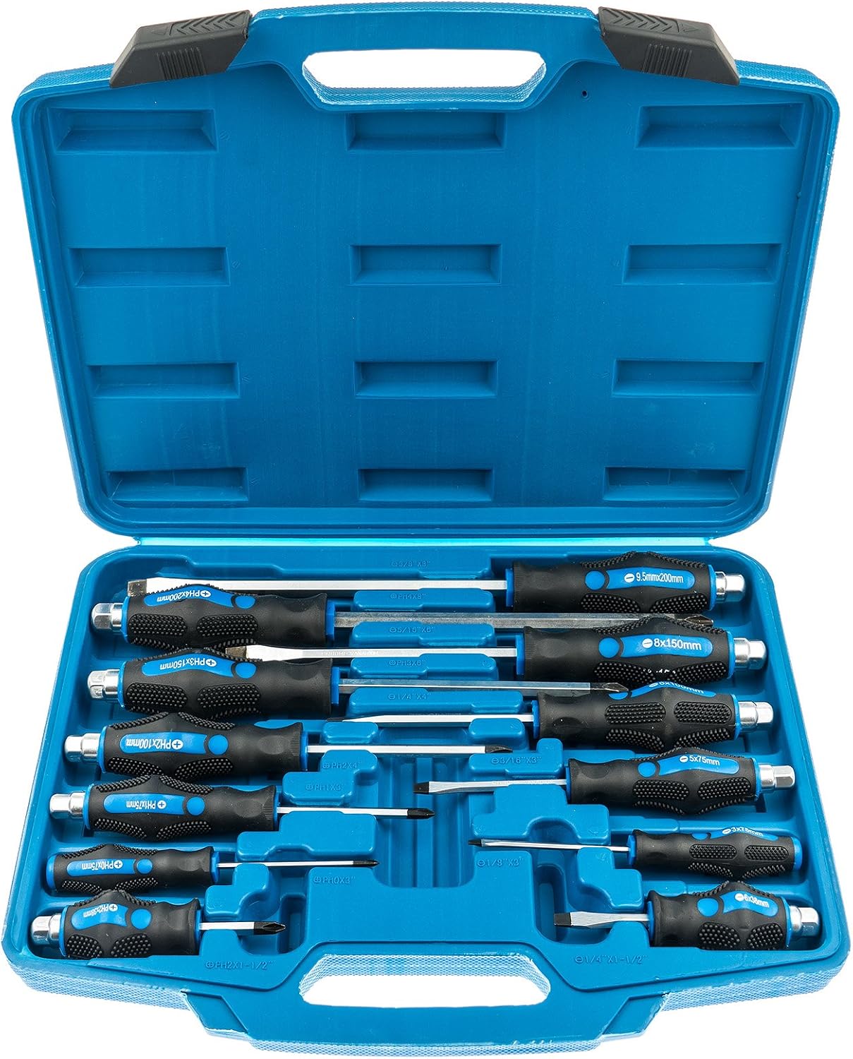 S-S12PC Satz Schraubendreher Kreuz-Schlitz 12 teilig mit durchgehender Klinge und Sechskantanschluß