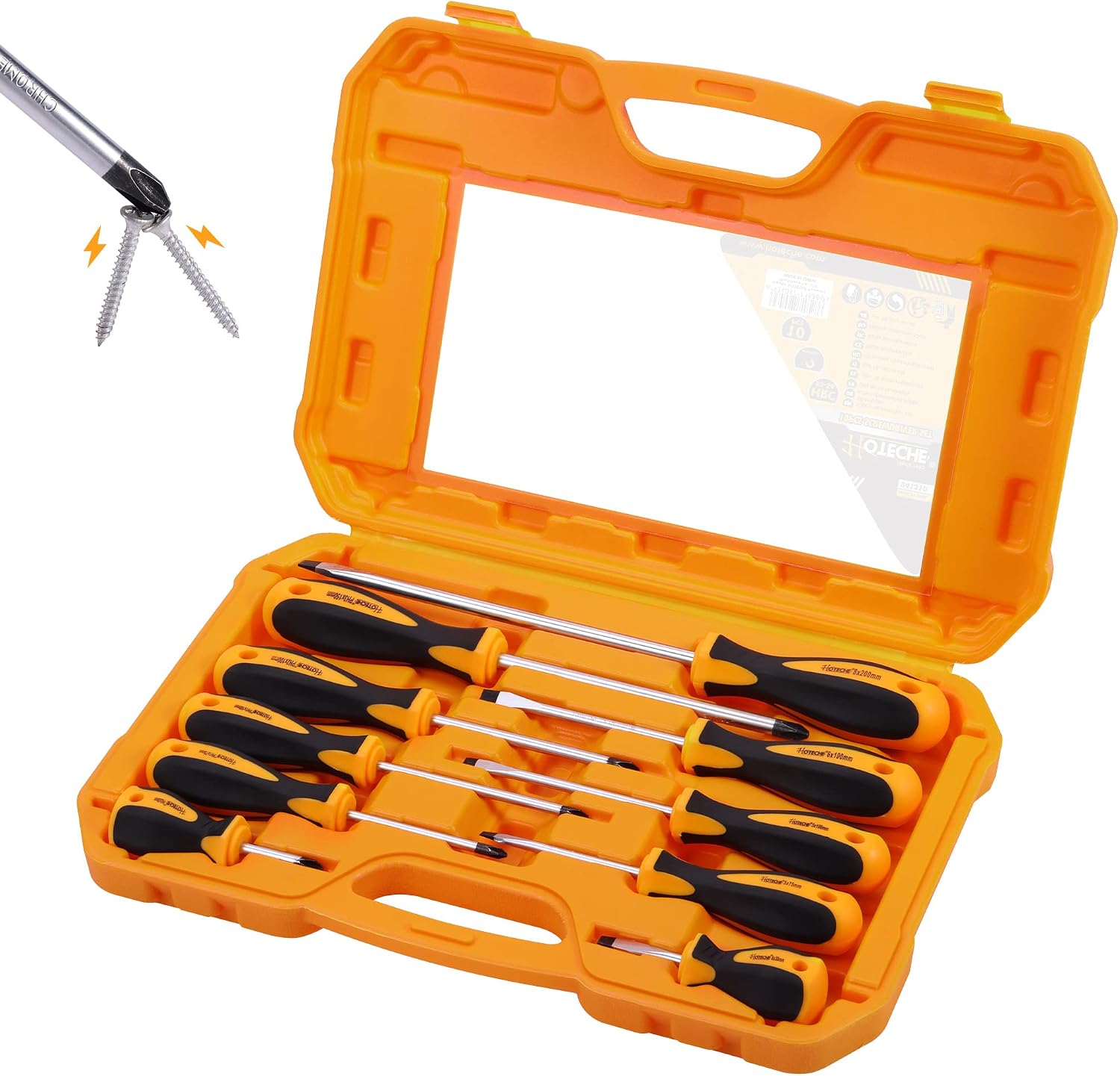 Hoteche Schraubendreher Set 10-tlg. Magnetischer Schraubenzieher Satz aus Chrom-Vanadium-Stahl mit Soft Grip Griff für Auto- und Möbelreparatur