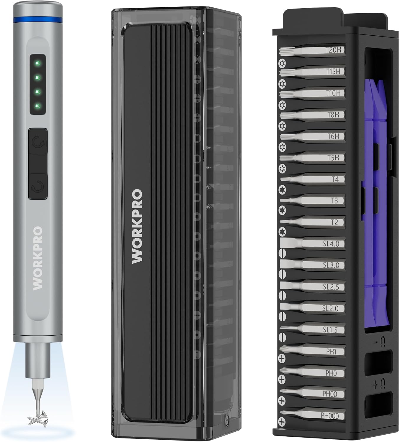 WORKPRO 42-in-1 Elektrischer Schraubendreher Set, Feinmechaniker Schraubendreher Set mit 36 S2-Bits, Magnetischer Aufbewahrungsbox, Type-C Aufladung, für präzise Reparaturen von Telefon, Uhr, Kamera