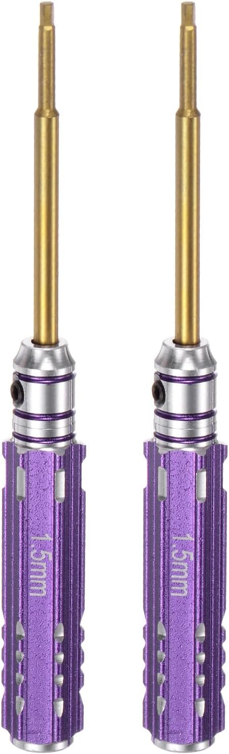 QUARKZMAN 2 Stück Sechskant Schraubendreher Set, 1.5mm Metall-Titan Sechskantschlüssel Schraubenzieher Werkzeug Gold für RC Modelle Auto Helikopter Boot Reparatur, Lila Griff