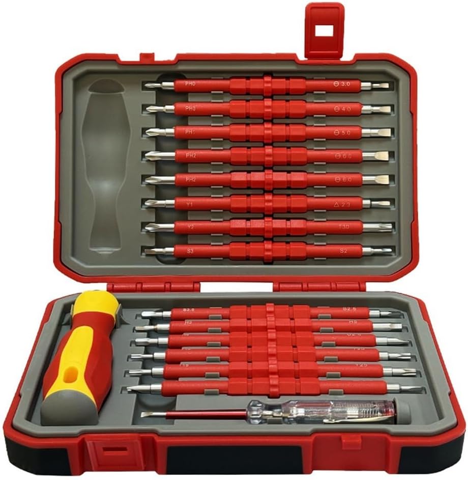 Isoliertes Schraubendreher-Set 29-teilig, Magnetisierte Werkzeuge aus Chrom-Vanadium-Stahl, für Elektriker, Reparieren Reparaturen Computern und Haushaltsgeräten