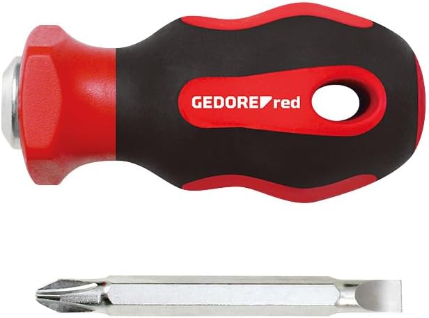 GEDORE red 2-in-1 Stubby‑Schraubendreher R38002002, kompakter Kurz‑Schraubendreher, kombinierter PH/SL‑Antrieb, ergonomischer Griff, ideal für enge Arbeitsbereiche