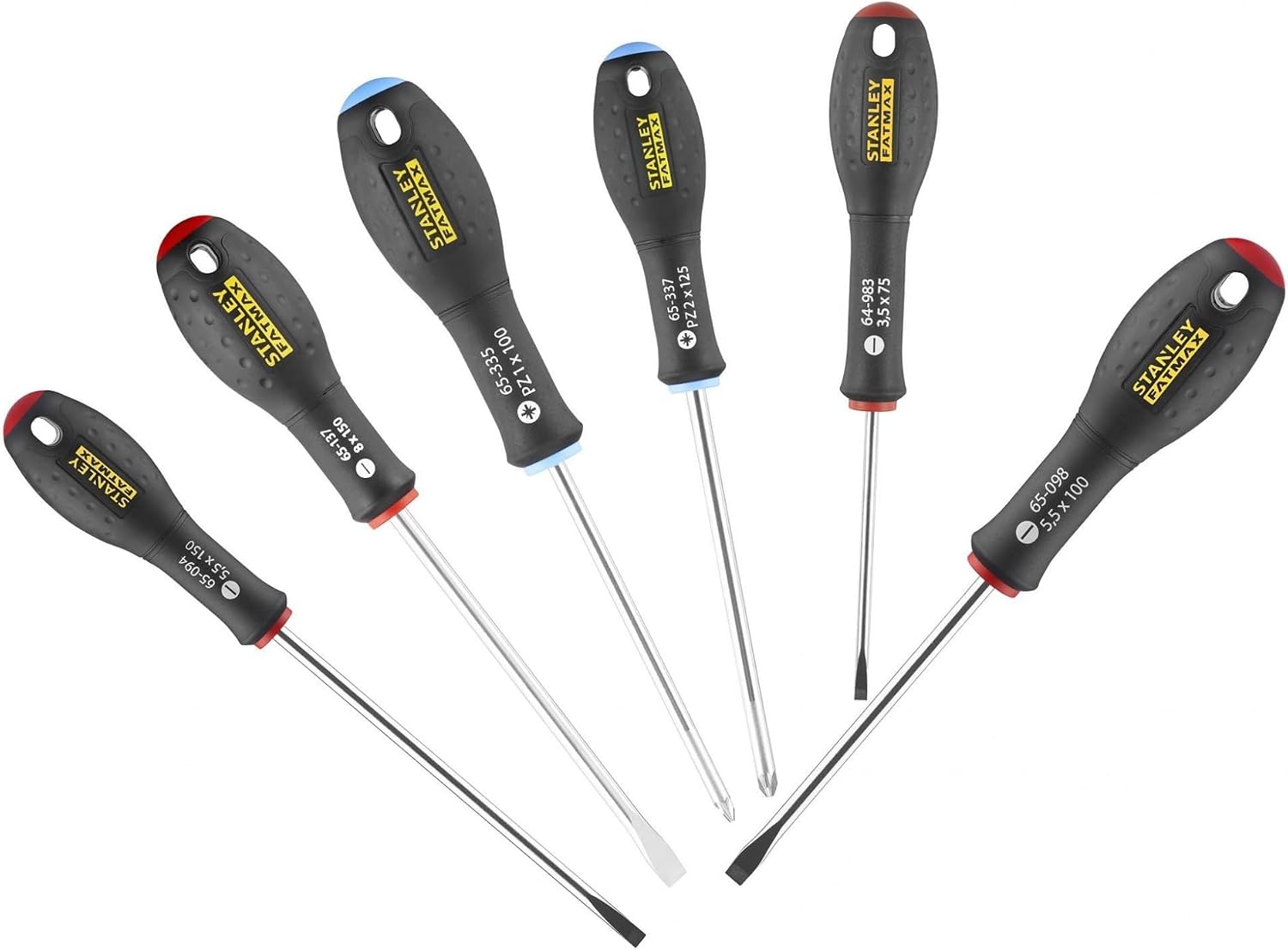 Stanley FatMax Set 6-teilig, Schlitz: 3.5/2x 5.5/8mm Pozidriv: PZ1/2, Chrom-Vanadium Stahl, Soft-Grip-Handgriff, 0-65-428