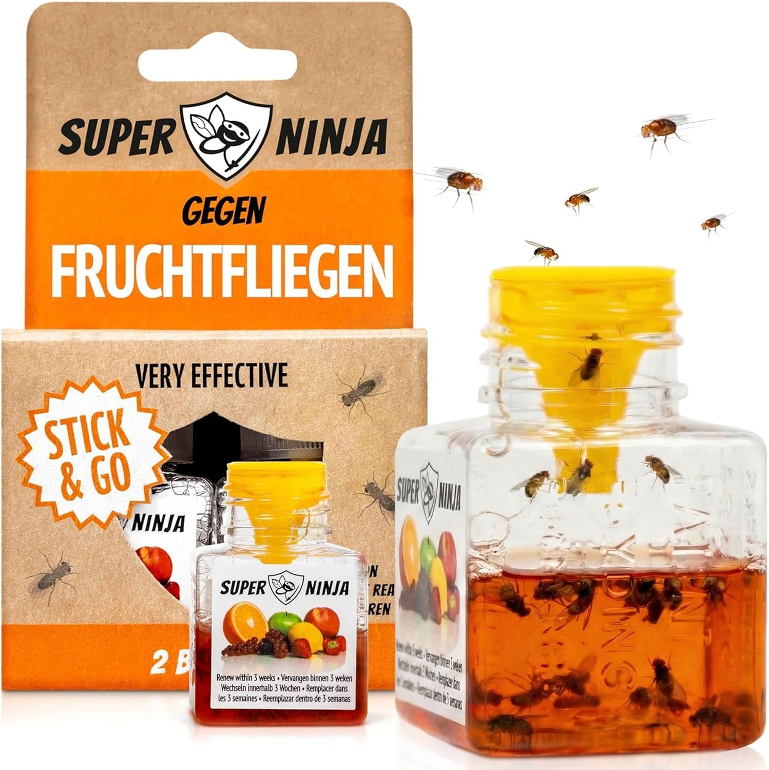 Super Ninja Fruchtfliegenfalle für Innenbereich, Obstfliegenfalle 2er-Pack