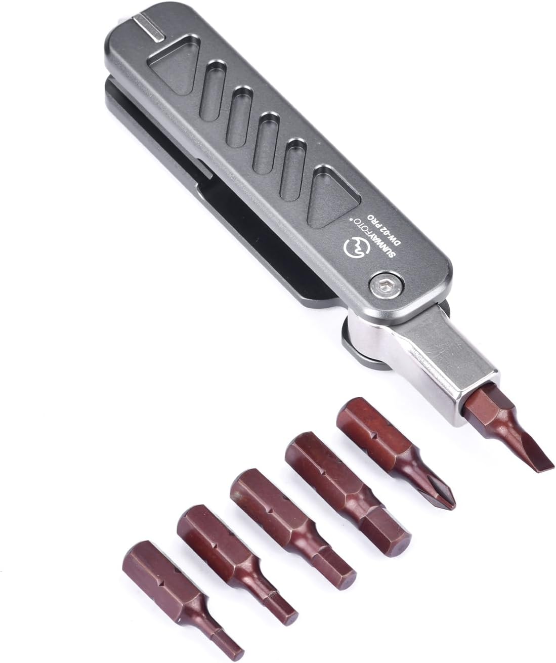 SUNWAYFOTO DW-02 PRO Universal-Klappwerkzeug-Set mit Sechskantschlüssel Edelstahl 2,5/3/4/5mm, Kreuzschlitz und Flachkopf, EDC Multitool Schlüsselanhänger Schraubendreher