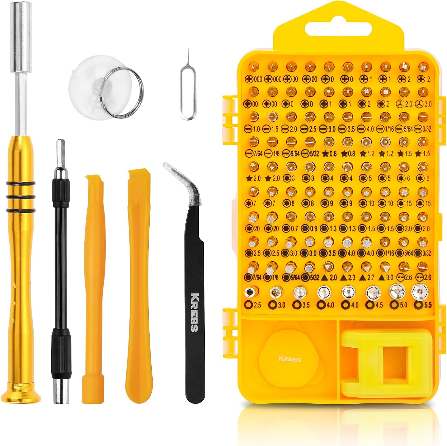 KREBS 108Pcs Feinmechaniker Schraubendreher Set Magnetisch,Mini Schraubenzieher Werkzeug Set mit 98 Torx Bits, Reparatur Kit für iphone, ipad, Macbook, Switch, PS5, Xbox, Laptop, PC, Uhr, Brille
