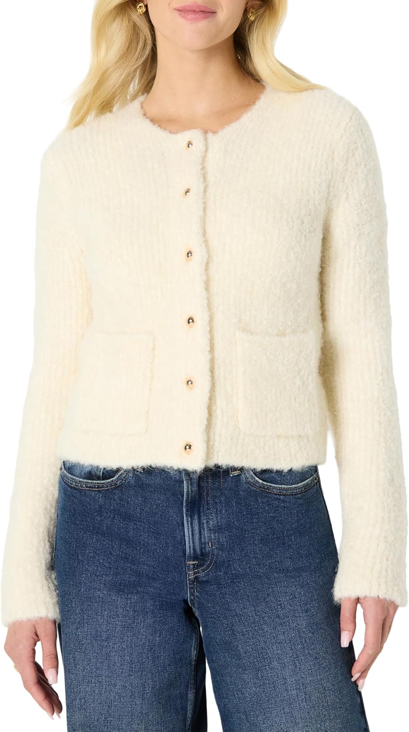 Amazon Essentials Damen Regular-Fit-Bouclé-Jacke aus Wollmischung mit Knöpfen