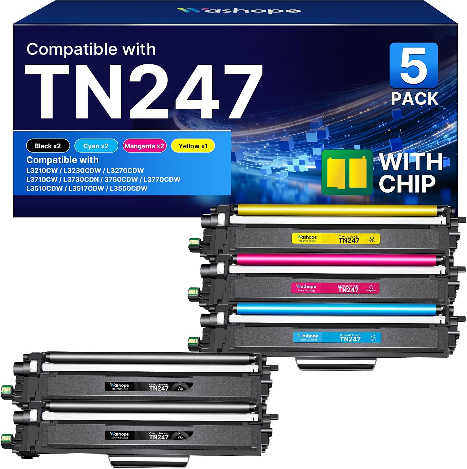 TN247 TN-243CMYK Toner Kompatibel für Brother MFC L3750CDW TN243 (5er-Pack)