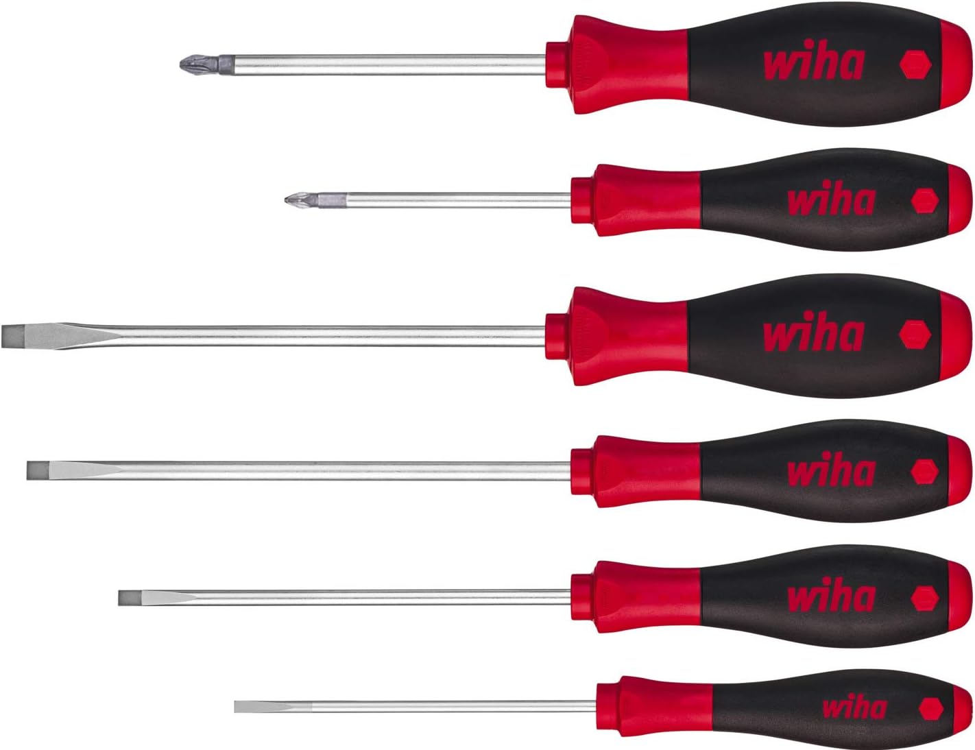 Wiha Schraubendreher Set SoftFinish® Schlitz, Pozidriv 6-tlg. mit Sechskantansatz (21249) ergonomischer Griff für kraftvolles Drehen, Allrounder für Industrie und Handwerk