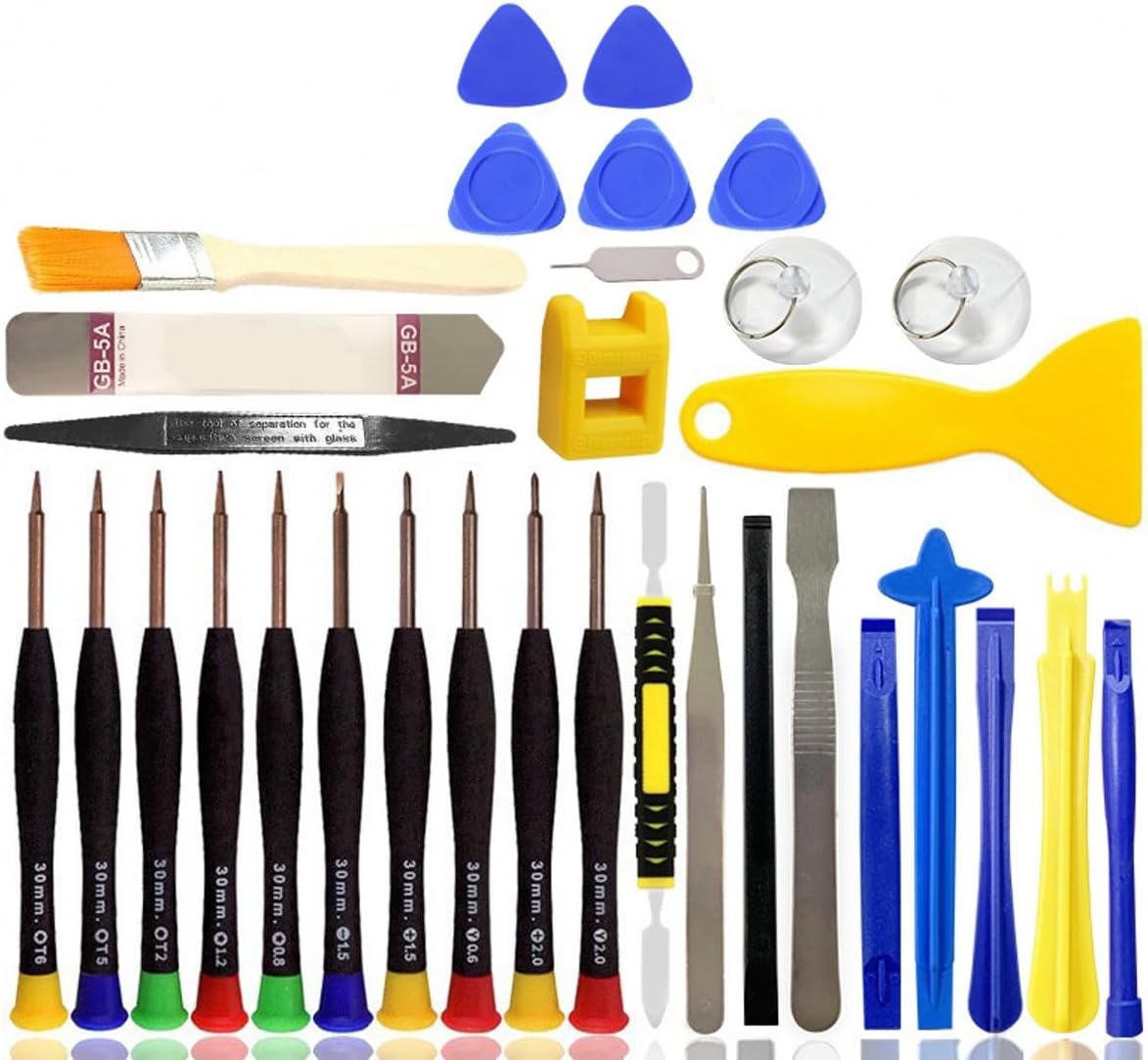 JZK 33-teiliges Handy-Reparaturwerkzeug-Set, Öffnungswerkzeug, Präzisions-Schraubendreher-Set, komplettes professionelles Universal-Werkzeugset, kompatibel mit iPhone, iPad, Samsung, Tablet, Laptop