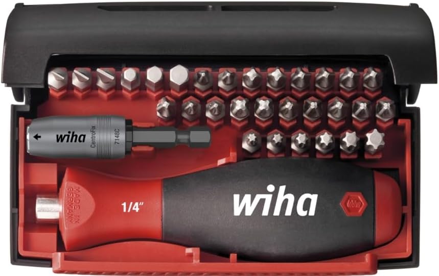 Wiha Bit Set Collector 32-tlg. inkl. Box I Magnetischer Bithalter I Multibit Schraubendreher I Standard 25 mm gemischt 1/4" C6,3 (34686)