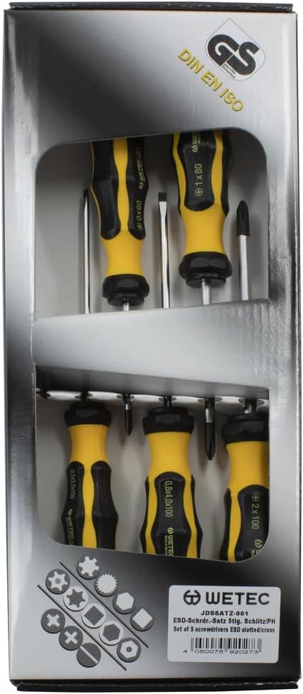 WETEC Schlitz/Phillips-Schraubendreher-Satz, ESD, 5-teilig (Präzisionsschraubendreher-Satz ESD-Schraubendreher Kreuzschlitz) Oberflächenwiderstand: 10^6-10^9 Ohm