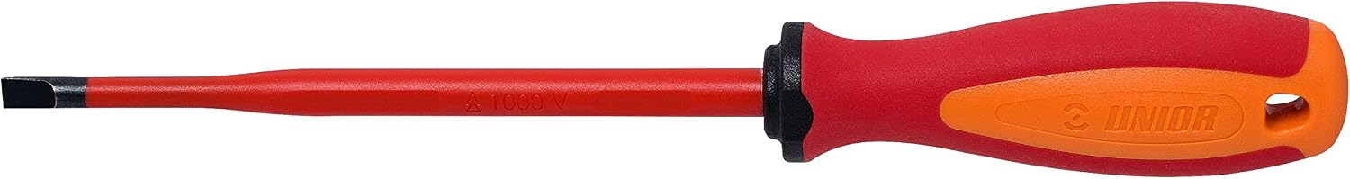 Unior 604VDETBI Elektriker-Schraubendreher SLIM mit 3-Komponentengriff für Schlitzschrauben, 0,8 x 4,0 x 100 mm