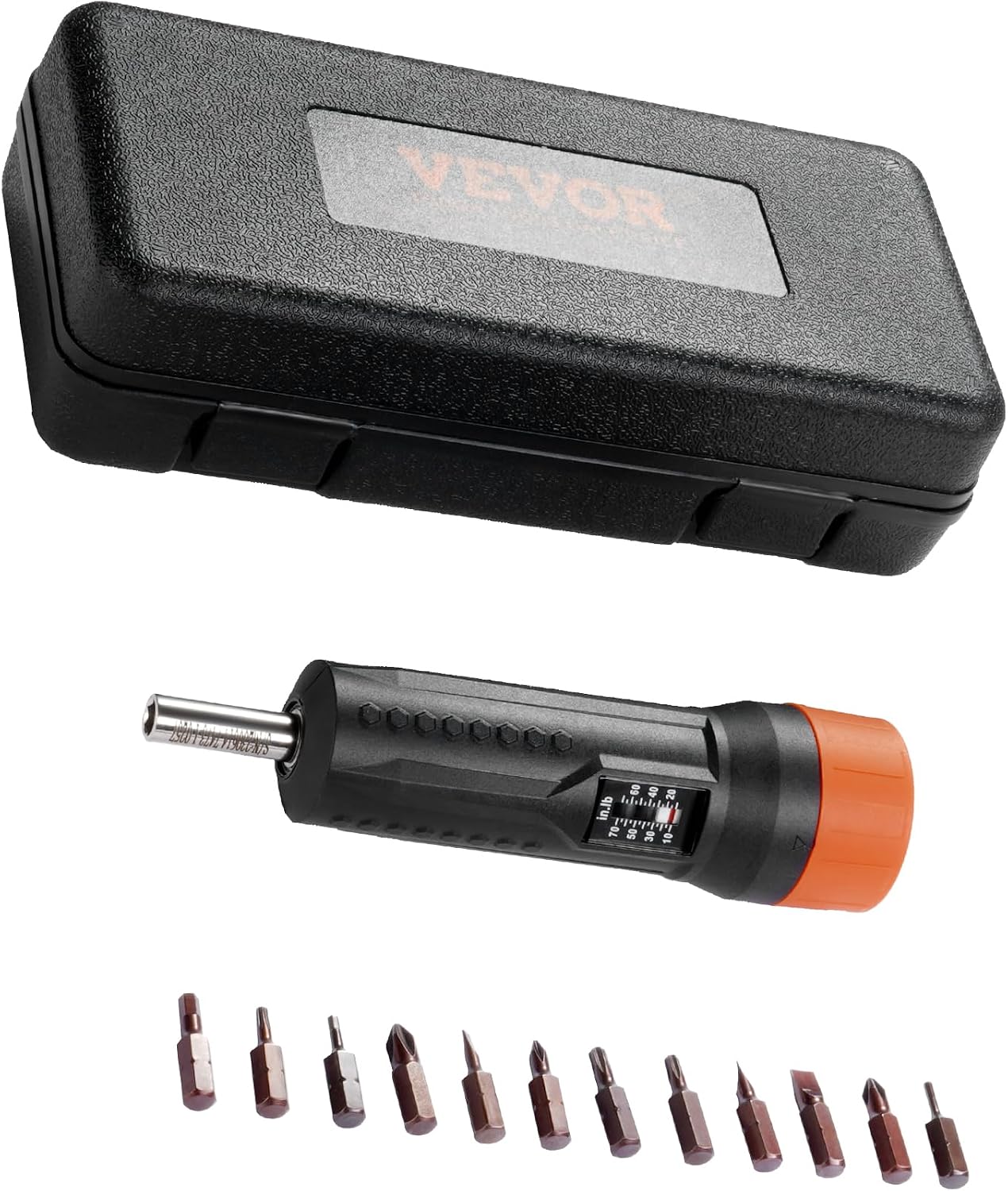 VEVOR 1/4-Zoll-Antriebs-Drehmomentschraubendreher-Schlüsselsatz, 1,13–7,91 Nm Drehmoment-Einstellbereich, 1 in-lb-Schritte Drehmomentschraubendreher, Schraubendreher-Bohrer-Set mit Sichtfenster