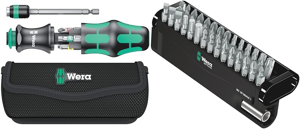 Wera 05051016001 Kraftform Kompakt 20 Tool Finder 1, mit Tasche, 7-teilig, Schwarz Grün, One size & Bit-Sortiment, Bit-Check 30 Metal 1, 30-teilig, 05057434001