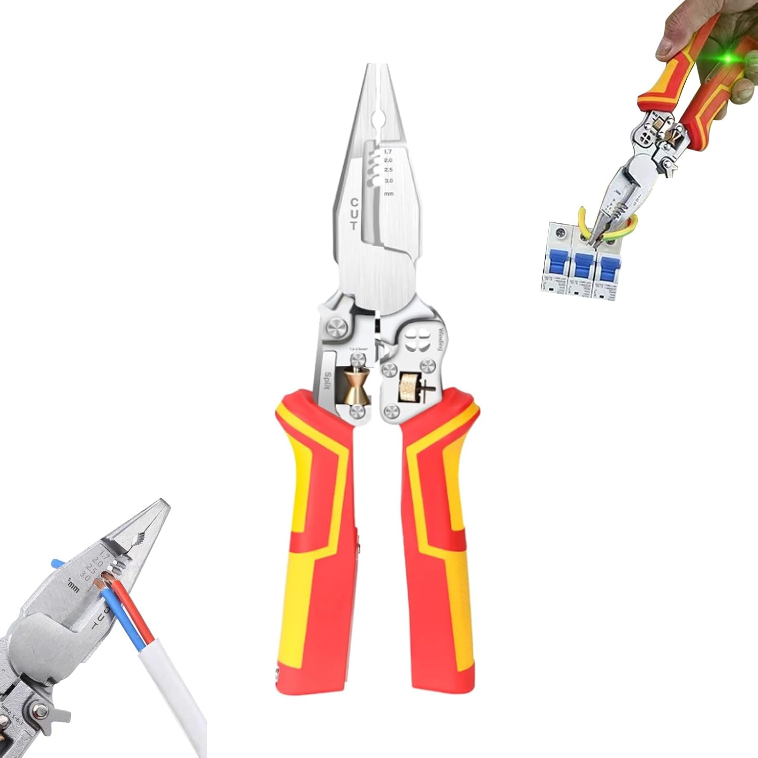 Multifunktions Elektriker Werkzeug, Draht Stripper, 12-250V AC/DC 9 in 1 multifunktionales Abisolieren, Schneiden, Curling und elektrische Prüfklammer Inspektion
